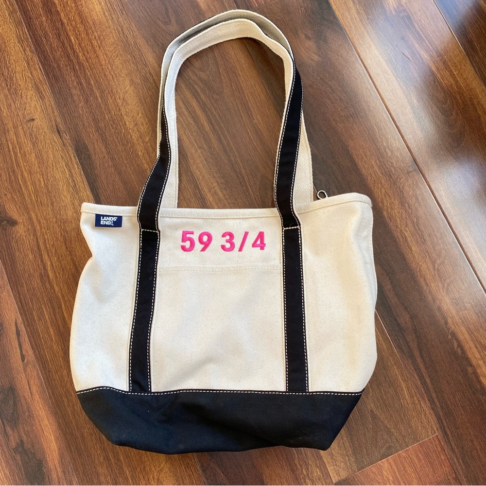Lands End Thick Canvas Tote Bag Interior Pockets Cream and Black “59 3/4”